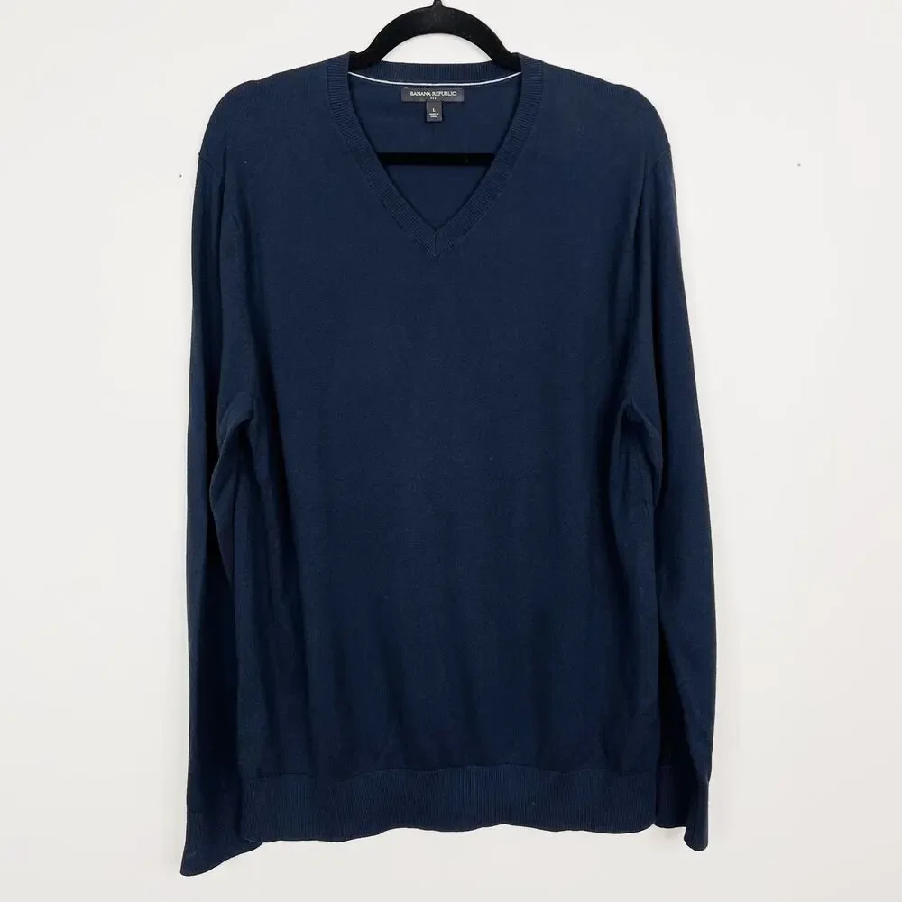 Banana Republic Cotton V Neck Sweater Navy Blue L